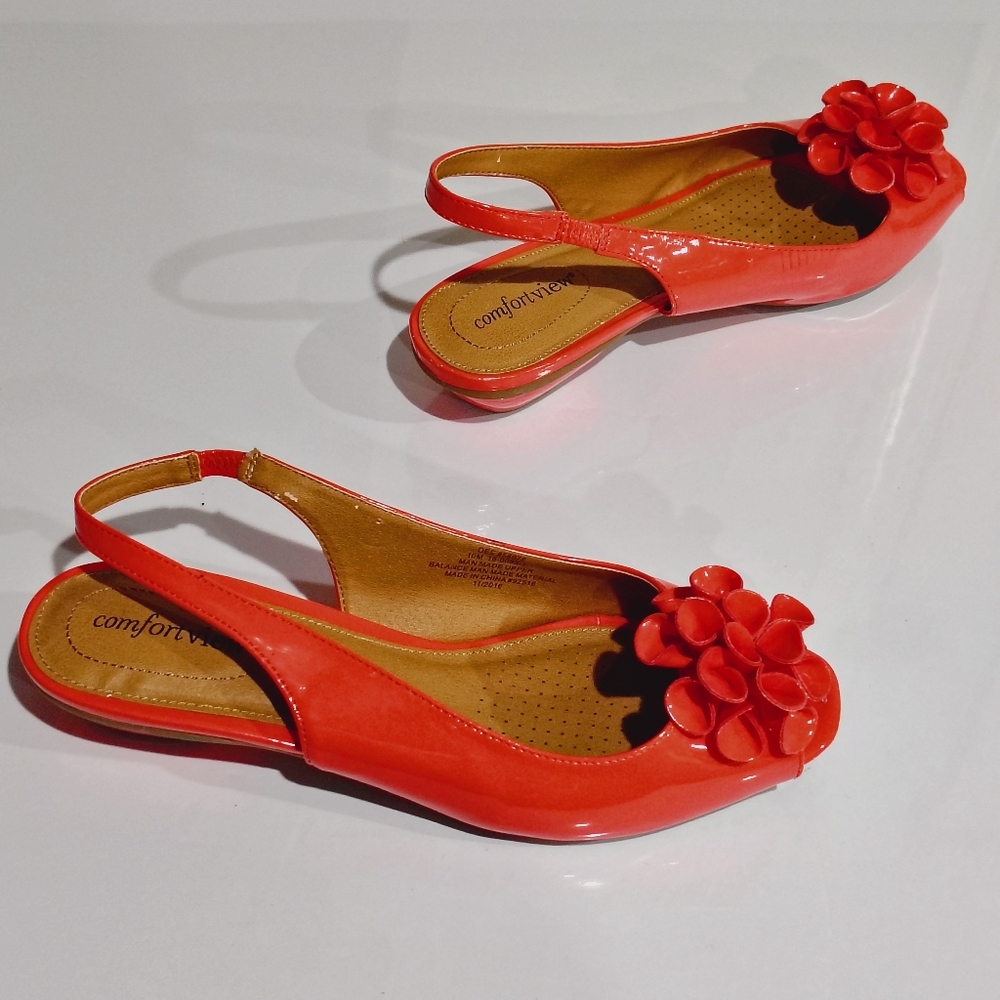 Comfortview Women's Coral Slingback Floral Peep-Toe Flats Size 10M